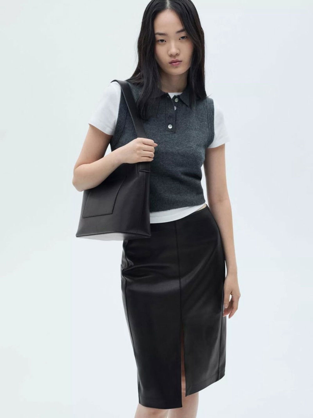 MANGO MNG Black Faux Leather Pencil Skirt Size 2
